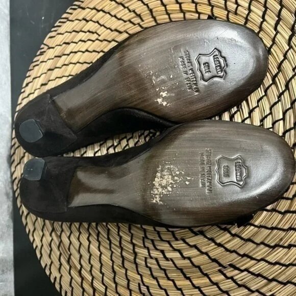 STUART WEITZMAN | dark chocolate brown suede pumps bow kitten heel - size US 4.5 - Picture 7 of 7